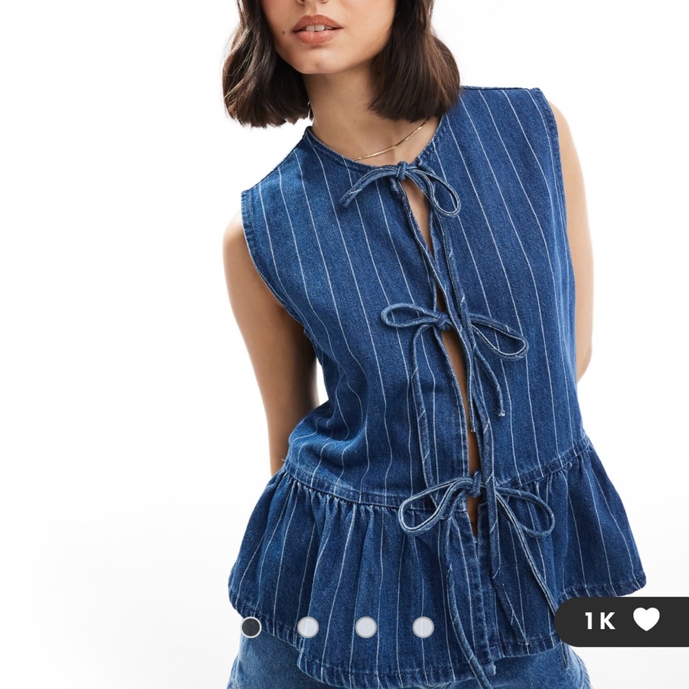 Asos Denim Tie Front Peplum Top